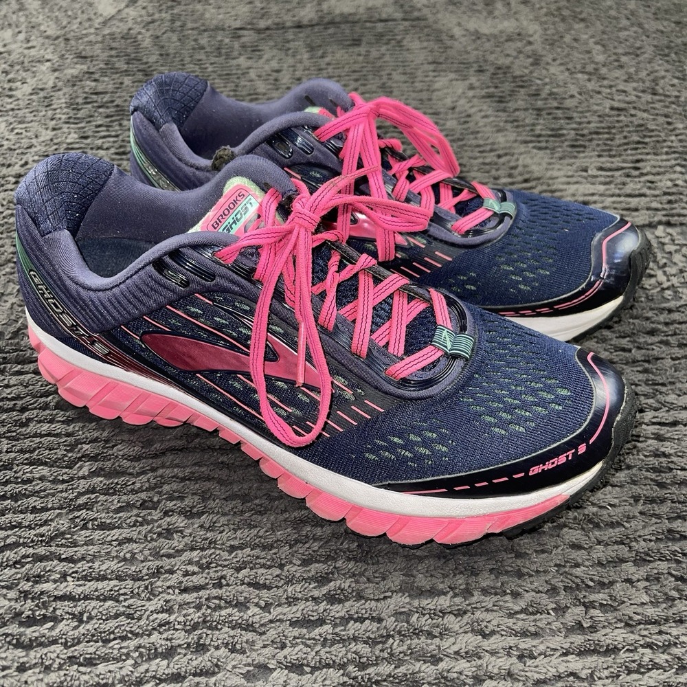 Brooks Ghost 9 Women's Size 10B Running Shoes Navy Pink Teal Athletic Sneakers
